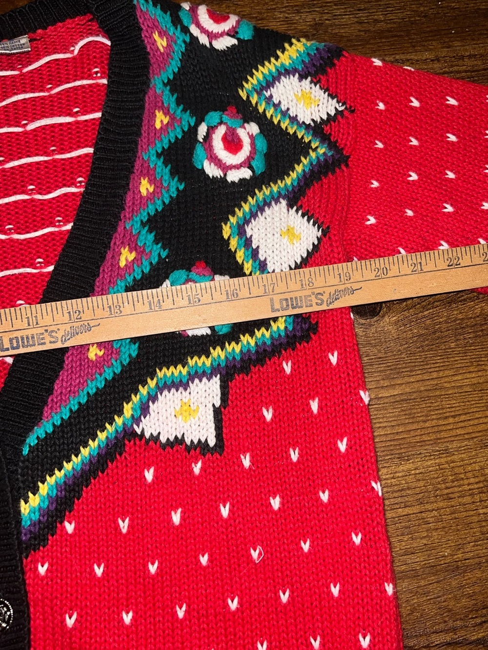 Vintage Chunky Knit Ramie Blend Cardigan Red Sweater Geometric 80’s Retro Size S - Picture 12 of 12